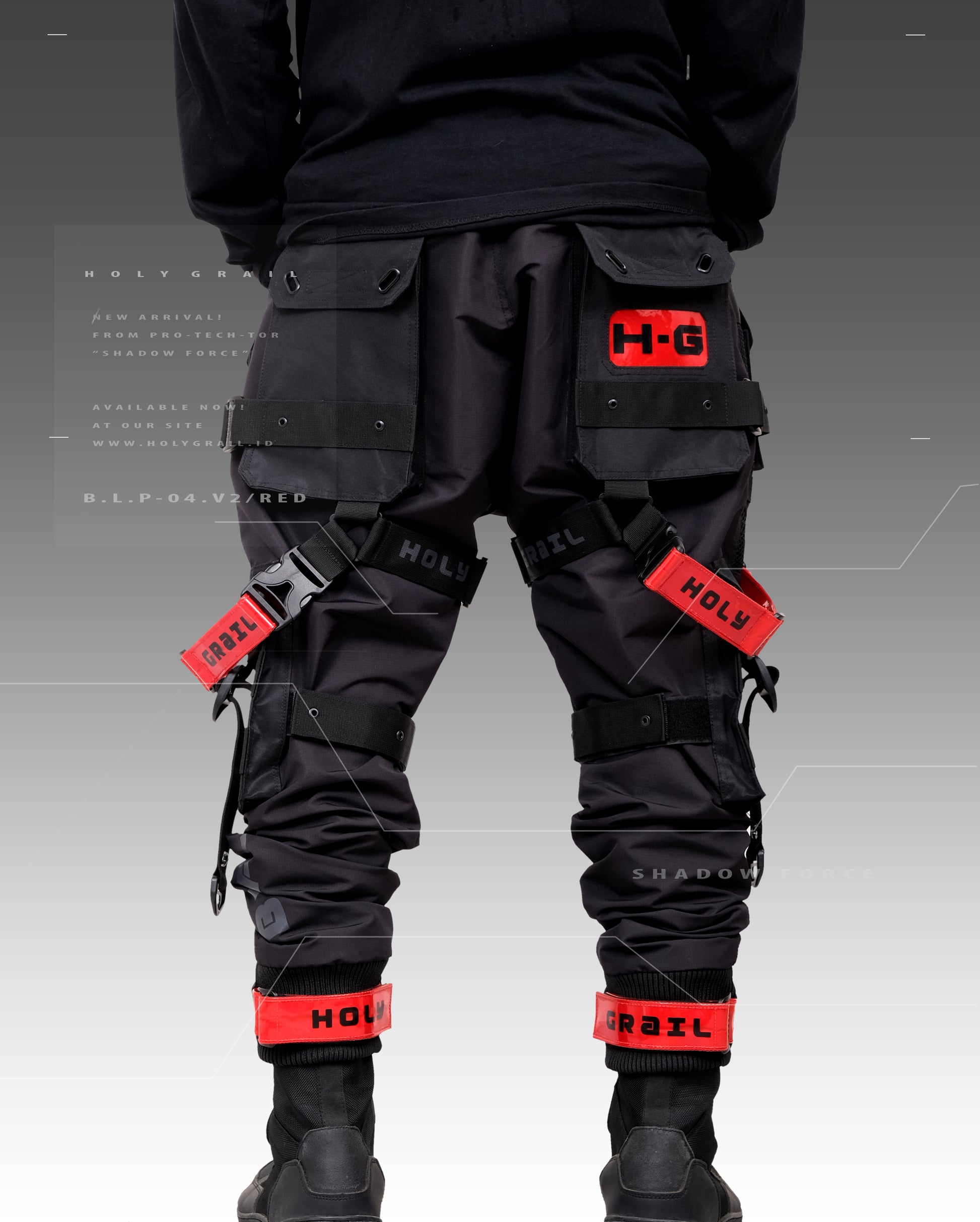 Men's Red Streetwear Techwear Heavy Cargo Trouser Pants Holygrail  B.L.P-05/RED